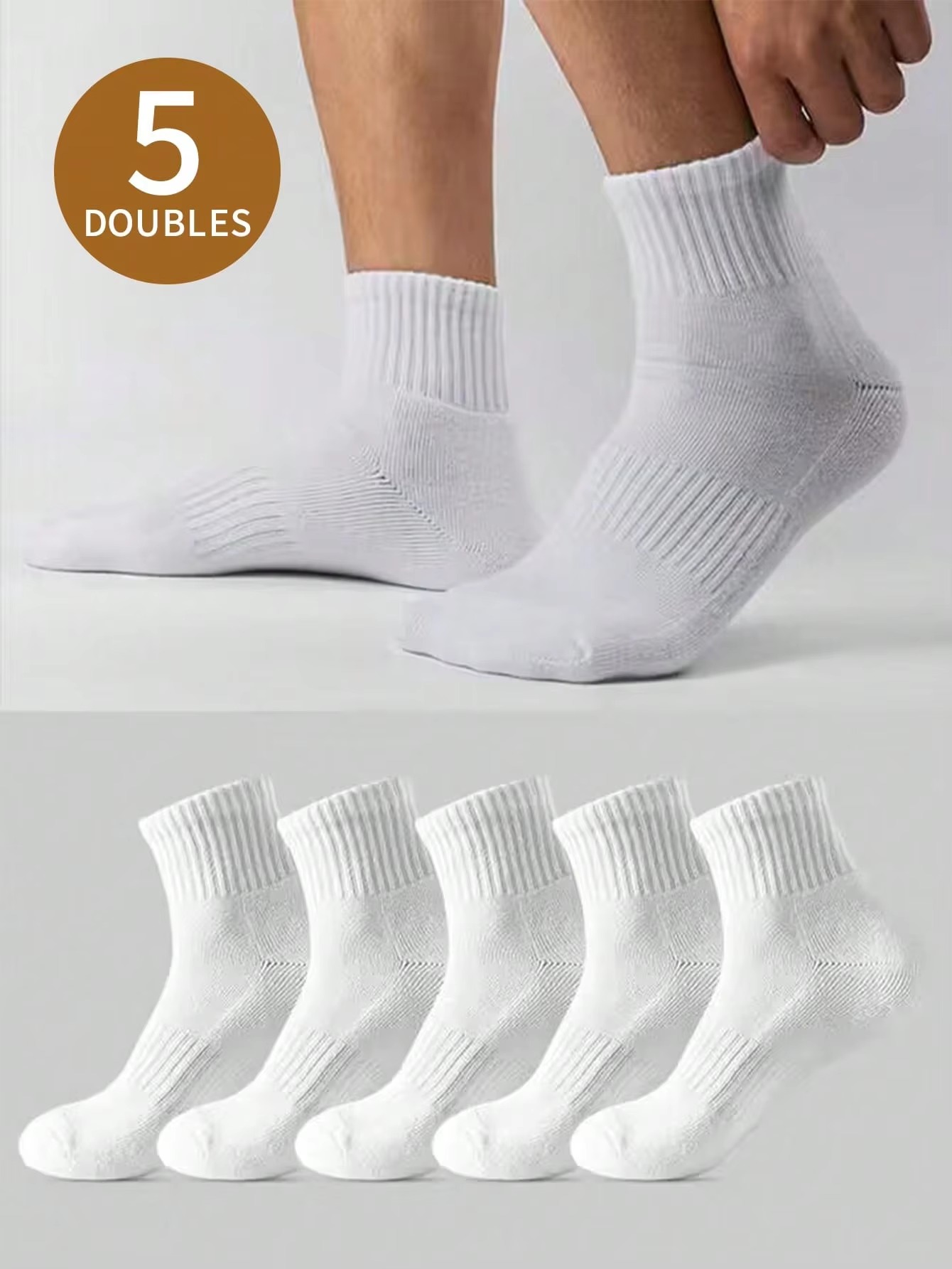 5 Pairs of Men's White Short T - Pipe Bending Spring ulasan dan harga